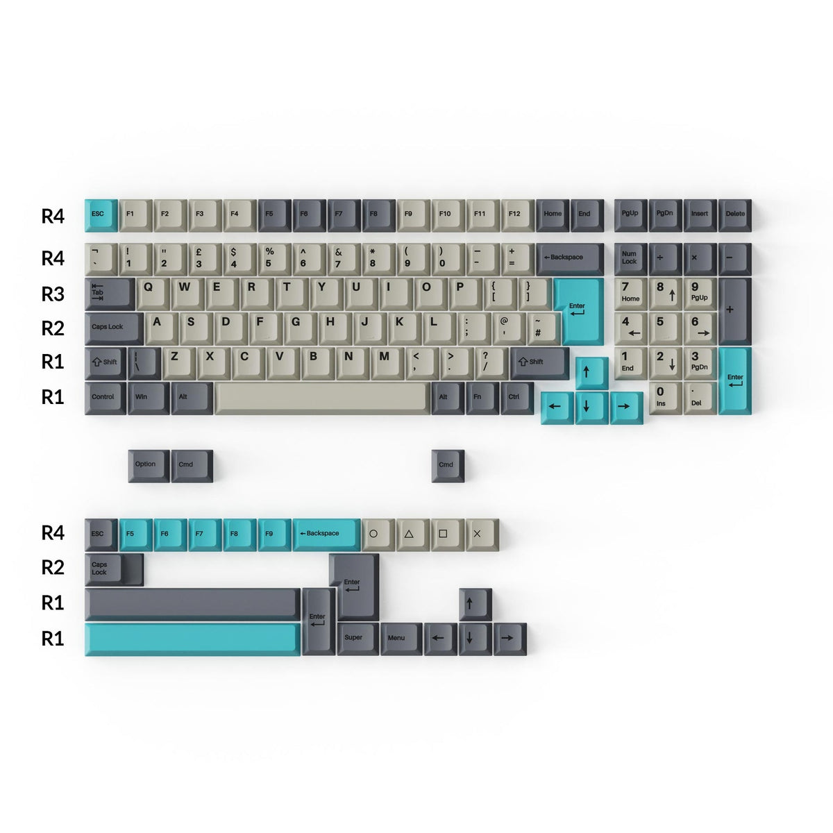 Juego completo de teclas PBT de doble disparo Cherry Profile - Azul Dolch