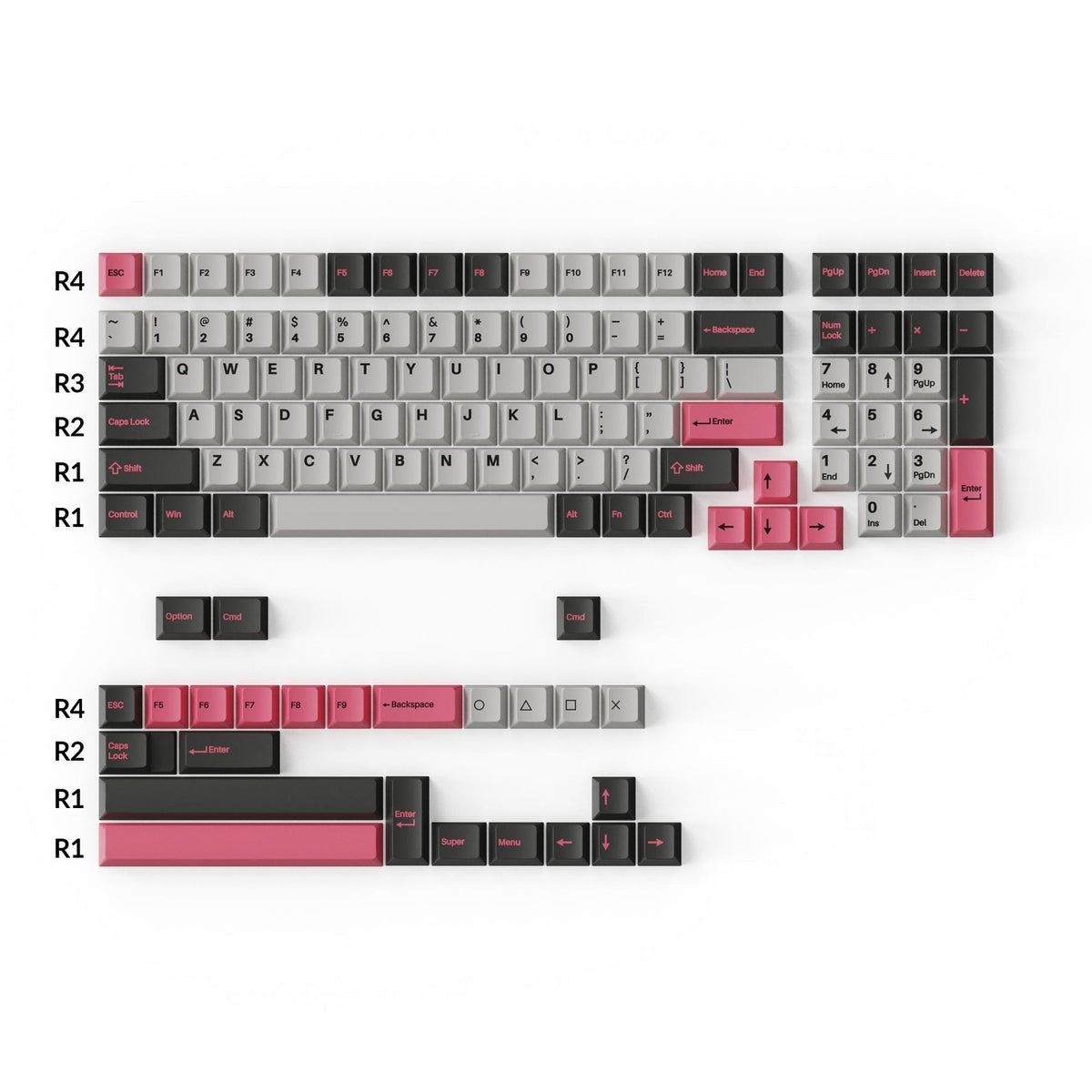 Conjunto completo de teclas PBT de perfil cereja Double-Shot - Dolch Pink