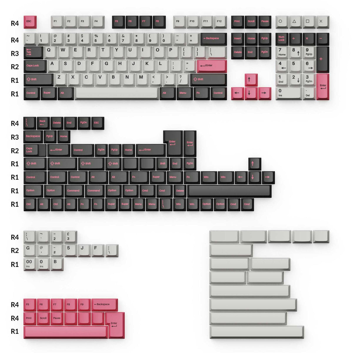 Conjunto completo de teclas PBT de perfil cereja Double-Shot - Dolch Pink
