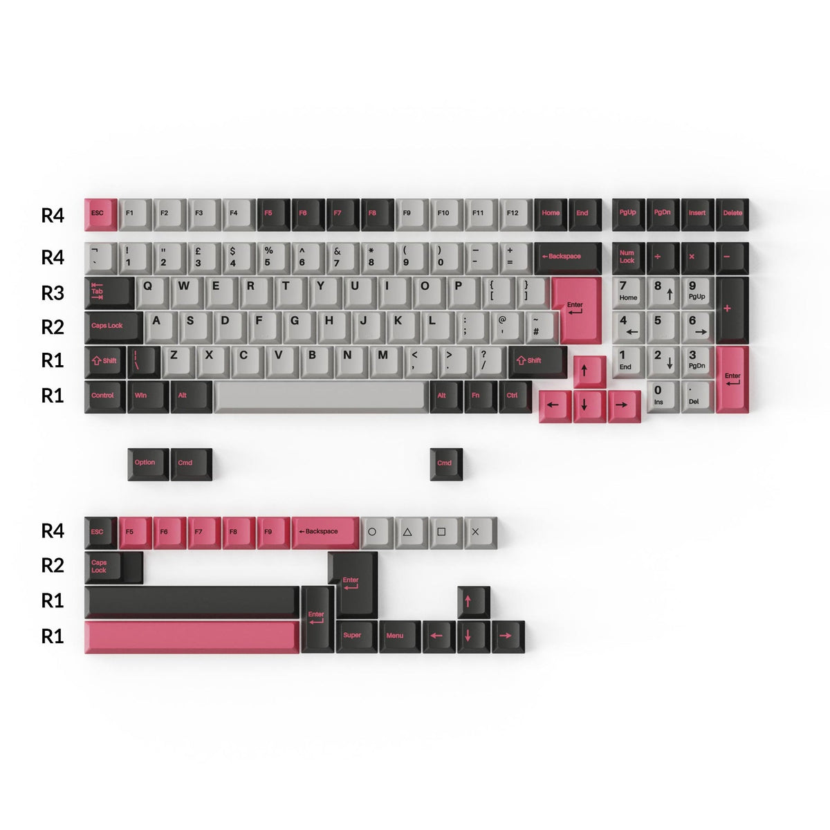 Conjunto completo de teclas PBT de perfil cereja Double-Shot - Dolch Pink