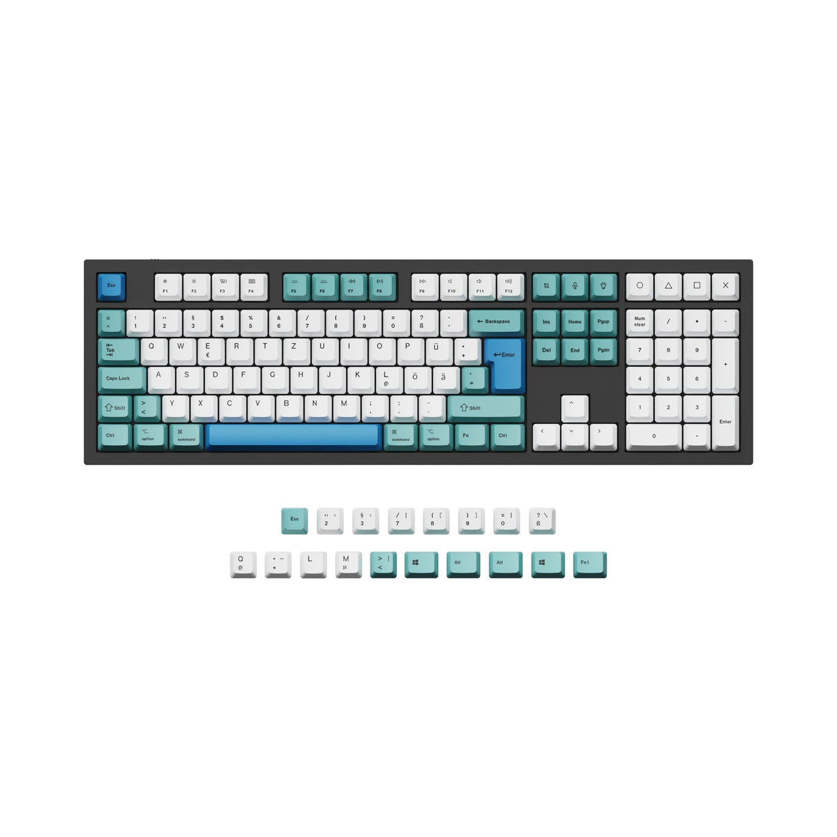 Juego de teclas PBT con sublimación de tinta OEM ISO y ANSI Q3, Q4, Q6 y K8 - Iceberg