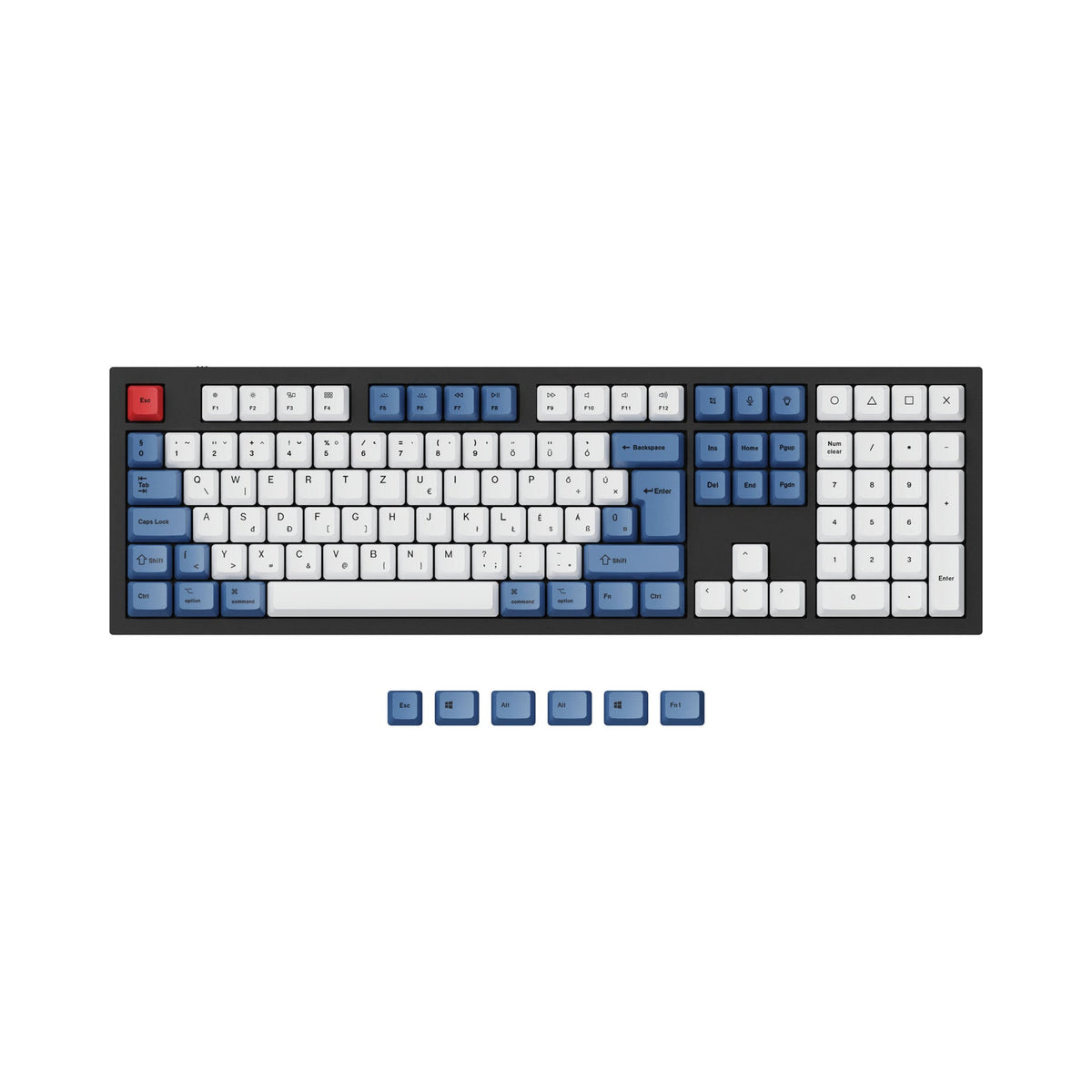 Juego de teclas PBT con sublimación de tinta OEM ISO y ANSI Q3, Q4, Q6 y K8, azul